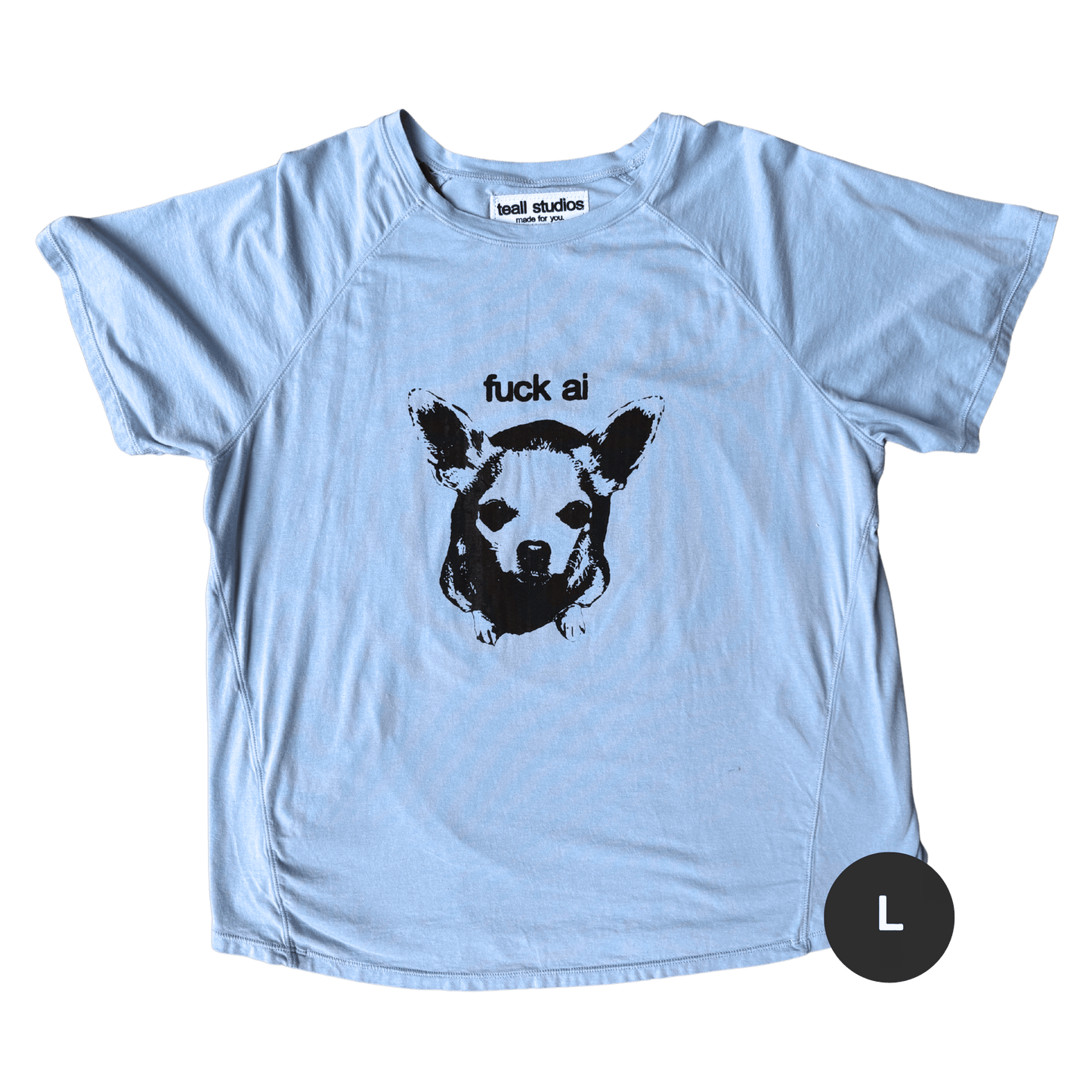 f**k ai baby blue athletic shirt