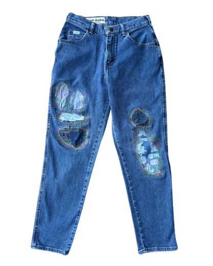 patchwork blue jeans