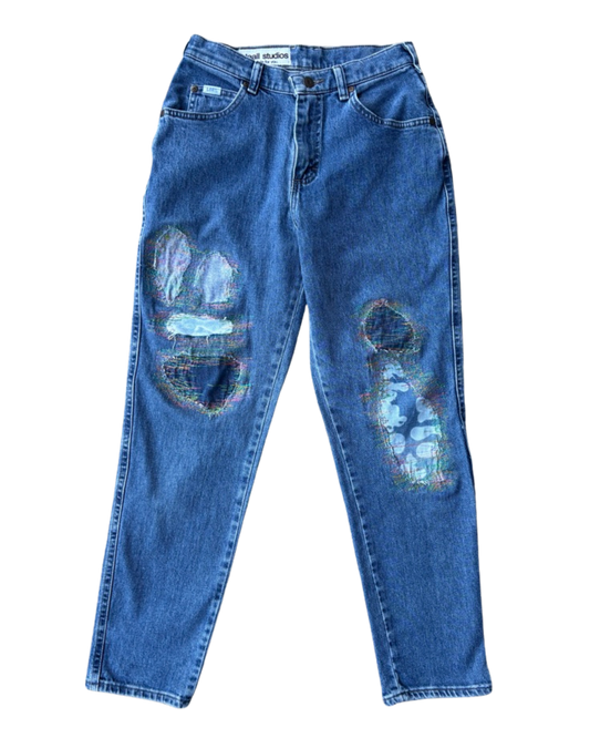 patchwork blue jeans
