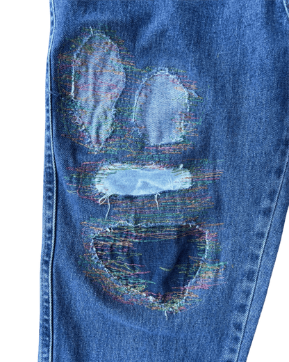 patchwork blue jeans