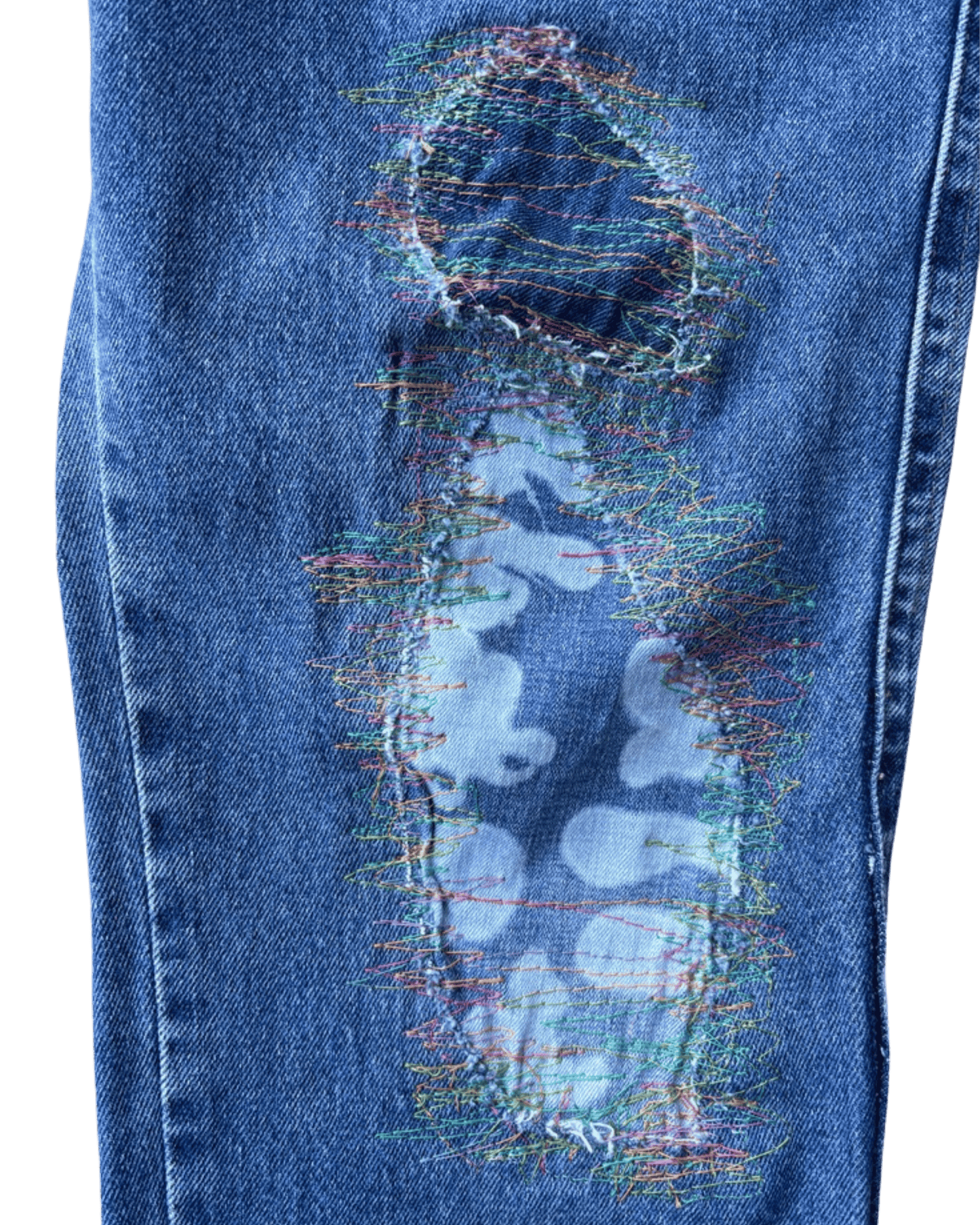 patchwork blue jeans