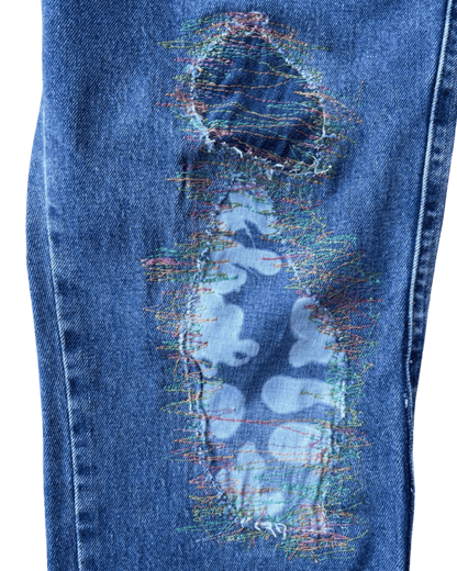 patchwork blue jeans