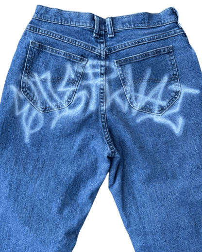 patchwork blue jeans